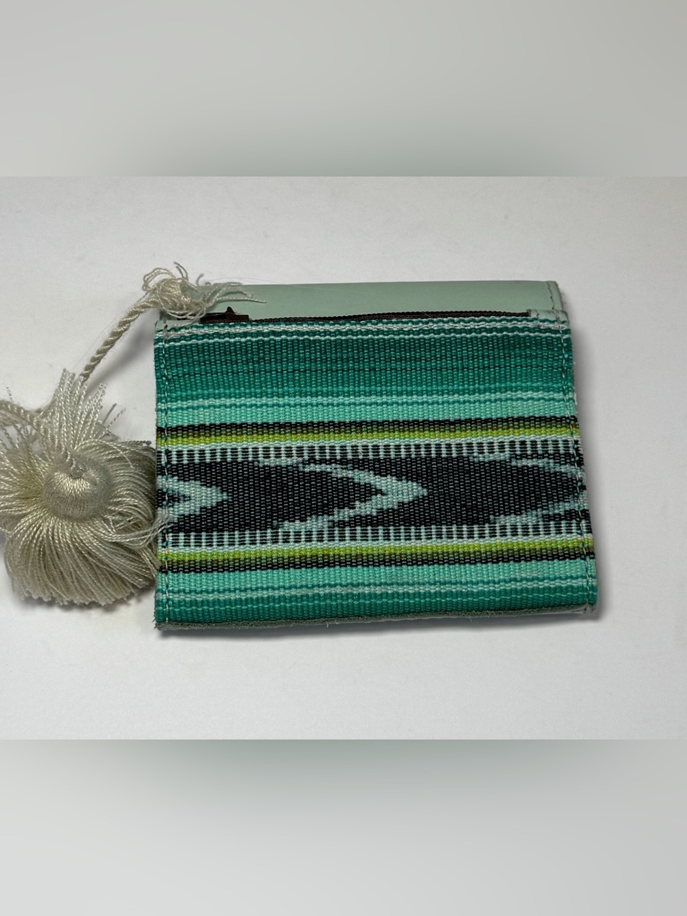 Nena & Co Artisan Woven Small Wallet / Coin Purse - Green Boho Chevron Pattern